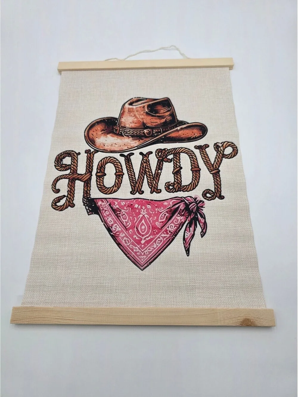 Howdy Western Style Wall Hanging Banner with Cowboy Hat and Bandana Design